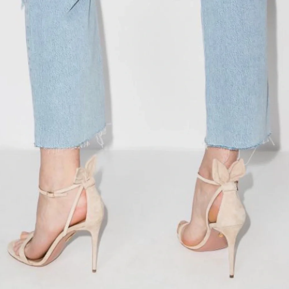 Aquazzura Bow Tie 105 suede heeled sandals sz 39 - Picture 3 of 17